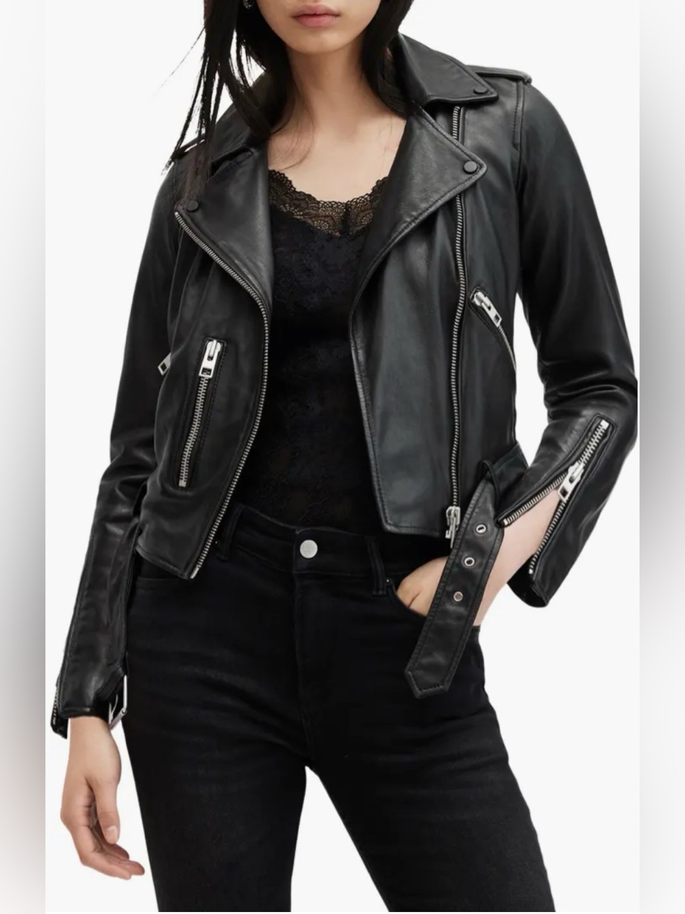 EUC AllSaints Balfern Leather Biker Jacket, Size 10